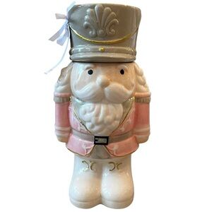 Christmas Pink Nutcracker Ceramic Cookie Jar Canister Holiday Brand New